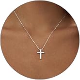 Airmb Cross Necklace for Women Gold/Silver Plated Layered Dainty Cross Chain Trendy Choker Satellite Charm Small Crucifix Pendant Gold/Silver Necklace Stackable Hypoallergenic Delicate Gift for Women