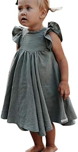 loozykit Baby Girls Summer Ruffles Sleeve Linen Party Princess Toddler Kids Dresses