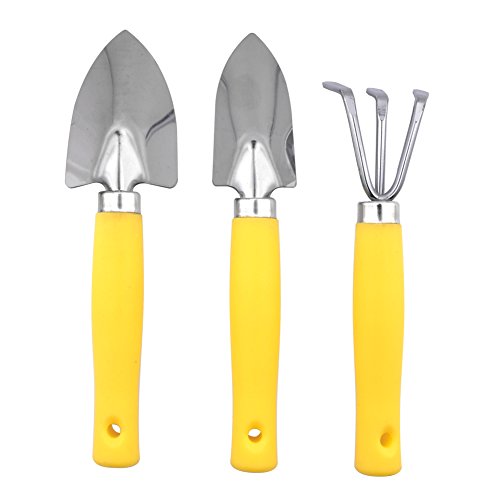 Kids Garden Tools Set Trowel Rake And Spade Sets 3 Pieces Mini Metal Gardening Tools Sets For Kids Bonsai Tools Yellow