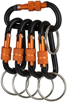 Aluminum SecureLock Cooltec Carabiner with Key Ring - Exclusive CoolTec Matte Finish - for Outdoors, Camping, Biking, Hiking, Traveling, Biking, Purse, Backpack. (5 PACK Black)