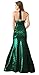 Jescakoo Women Sleeveless Halter V-Neck Shinny Mermaid Maxi Dress S-XL (XL) Black Green