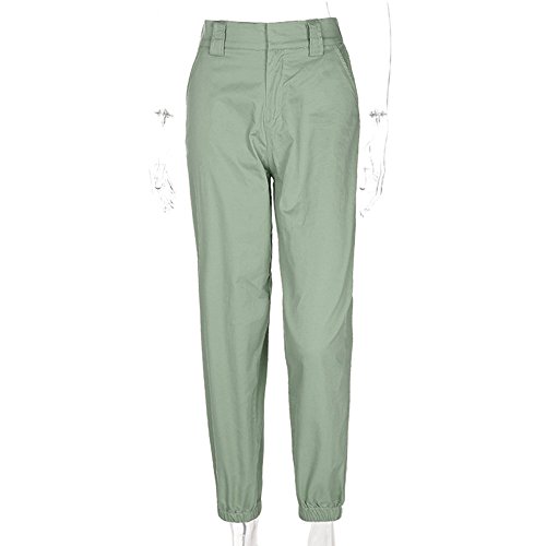 Minisoya Women Cargo Pants Slacks Casual Harem Baggy Hip Hop Dance Outdoor Jogging Sweatpants Trousers with Chain (Green, S)