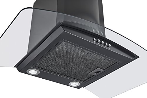 Winflo New 30" Convertible Wall Mount Range Hood in Black with Black Aluminum Mesh filter, Ultra bright LED lights and Push Button 3 Speed Control
