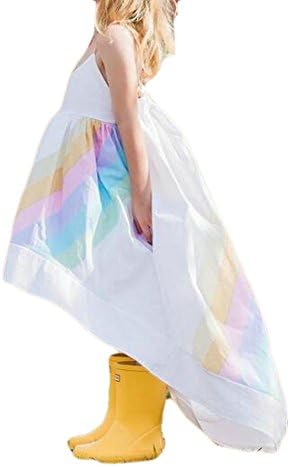 Fubotevic Toddler Girls Summer Rainbow Print High Low Spaghetti Strap Casual Beach Dress