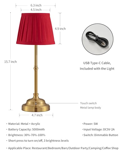 Visdanfo LED Table Lamp Set of 2 Dimmable Vintage 4000mAh Battery Operated Indoor Outdoor