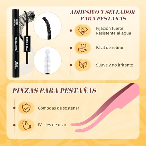 QUEWEL Fairy Pestañas Postizas Kit Invisible Band Pestañas 144PCS Pestañas con Pegamento y Sellador para Lashes, Look Natural con Banda Delgada. Fácil de Usar para Principiantes (YTQP-D)