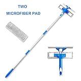 Als Ellan Professional 3 in 1 Window Squeegee with Microfiber Scrubber, 59" Window Cleaning Kit, All Purpose Outdoor Window Glass Cleaner with Spray Head & Extension Pole for High Window (2 Pad)