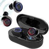 True Wireless V5.0 Bluetooth Earbuds Waterpoof LED Sports in-Ear Headphones, HD Stereo Sound Bluetooth Wireless Earphone with Charging Case (Black)