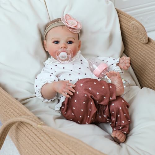 KSBD Reborn Baby Dolls - 18 Inch Realistic Baby Doll Girl, Real Life Baby Dolls with Cute Soft Vinyl Body, Real Baby Doll Newborn Lifelike Baby Gift with Accessories for 3+ Years Old Kids