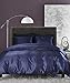 AiMay 3 Piece Satin Duvet Cover Set (1 Duvet Cover + 2 Pillowcases) Rich Silk Luxury 100% Super Soft Microfiber Bedding Collection Reversible Stain-Resistant Wrinkle Free (Queen, Navy Blue)
