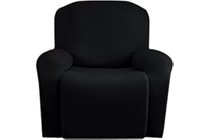 Jin Le 4 Pieces Recliner Cover Stretch Recliner Chair Cover 1 Seater Recliner Couch Covers Sofa Covers Stretch Soft Furniture Protector with Elastic Bottom and Ties for Kids Pet(Recliner, Black)