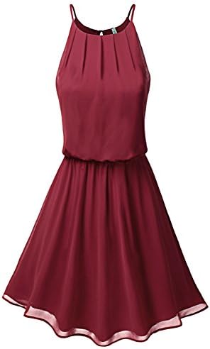 ZENNESSA Sleeveless Double Layered Pleated Chiffon Mini Tank Dress Medium Burgundy