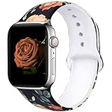 EXCHAR Compatible with Apple Watch Band 40mm 38mm Fadeless Pattern Printed Floral Bands Silicone Replacement Band for iWatch Series 5 Series 4/3/2/1 for Women Men S/M Flower J08