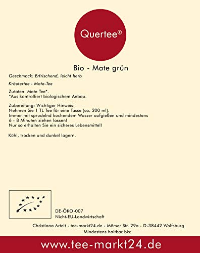 Quertee - Mate Tee Bio - Ungeröstet | Grüner Bio Matetee | Koffeeinhaltig | Mate Yerba Mateblätter | Mate Bio (500 g) – Bild 4