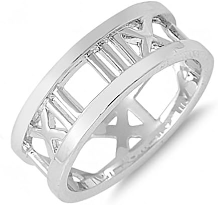 Plain Roman Numerals Sterling Silver Womens Ring Size 9