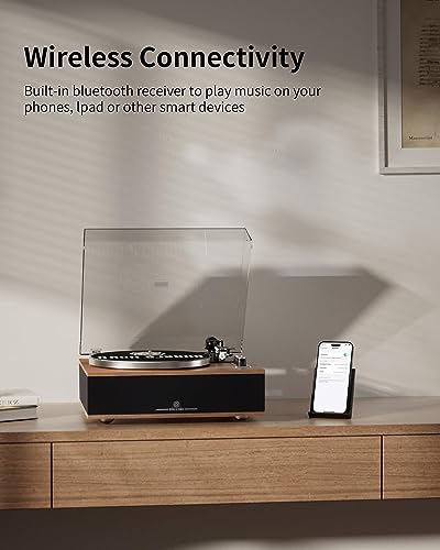 ANGELS HORN Vinyl Record Player Bluetooth HiFi Turntable with Built-in 33/45RPM Phono Preamp Speakers and AT-3600L Pickup