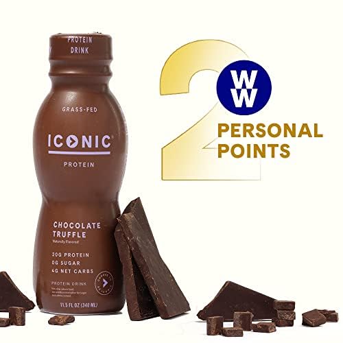 ICONIC PROTEIN DRINKS, CHOCOLATE TRUFFLE (12 PACK) – SUGAR FREE & LOW CARB – 20G GRASS FED PROTEIN – LACTOSE FREE, GLUTEN FREE, NON-GMO, KOSHER – KETO FRIENDLY PROTEIN SHAKES