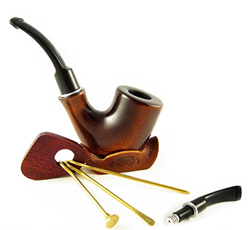 Fashion Pipes Set - "Watson" Pear Tobacco Smoking Pipe Smooth and Tamper Tools, Designed for Pipe Smokers