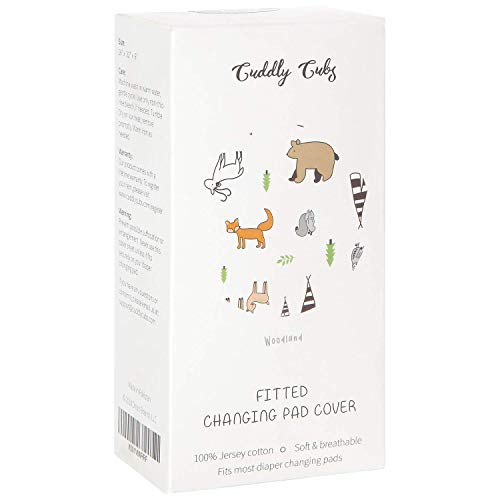 Cuddly Cubs Diaper Changing Table Pad Cover for Baby Girl or Boy | Soft & Breathable 100% Jersey Cotton | Adorable Unisex Woodland Pattern & Fitted Cradle Sheet - Thumbnail 5