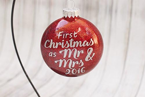 Mr and Mrs Glass Glitter Ornament