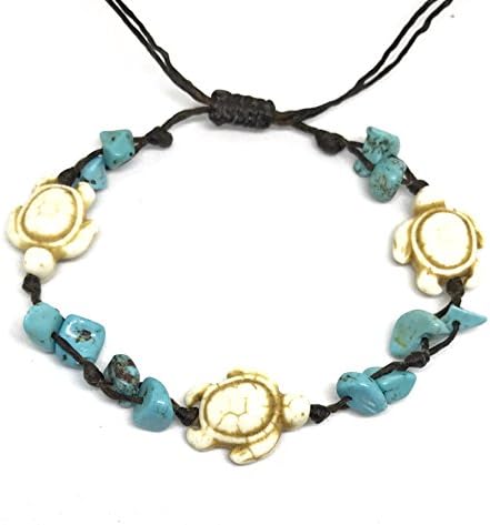 Stone Blue Turtle Bead Bracelet Handmade for Women Teens and Girls