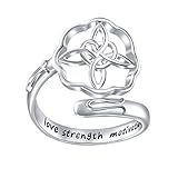 Inspirational Jewelry Sterling Silver Engraved Love Strength Motivation Celtic Cross Wrap Ring Graduation Gift for Her