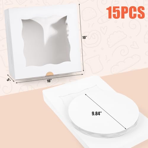 JOHOUSE 15PCS Cake Boxes, Bakery Box with Window 10 Inch White Treat Box with Board for Pastries Chocolates Cookies Birthday Party Wedding