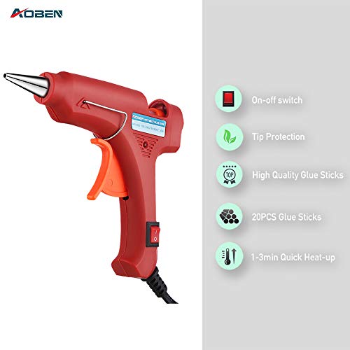 Hot Glue Gun, AOBEN Mini Craft Melt Glue Gun Kit with 20pcs Glue Sticks for DIY Small Craft Projects, Arts, Sealing and Quick Repairs, Red (30W)