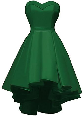 Sweetheart Short Ball Gown Wedding Bridesmaid Dress High-Low Satin Prom Gowns Green,10