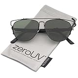 zeroUV - Modern Fashion Full Metal Crossbar Technologic Flat Lens Aviator Sunglasses 54mm (Black-Black / Green)
