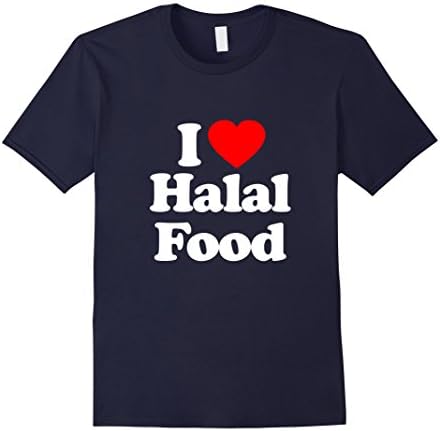 Mens Halal Food T-Shirt Funny Love Heart Large Navy