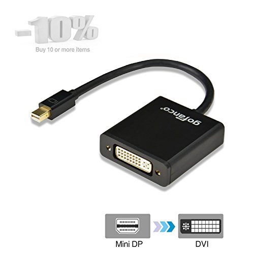 gofanco Mini DisplayPort to DVI Adapter - Black Thunderbolt Compatible MALE to FEMALE – for MacBook, Mac Mini, Microsoft Surface Pro, Google Chromebook Pixel, and Laptops with a Mini DisplayPort