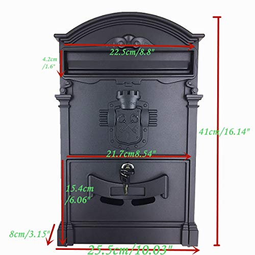 Yahead Outdoor Mailbox Retro Vintage European Aluminum Wall Mounted Mail Box Post Box Secure Letterbox Outside Mailboxe - Thumbnail 2