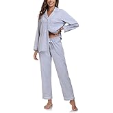 COLORFULLEAF 100% Cotton Pajama for Women Long Sleeve Shirt with Pants Sleepwear Soft Lounge Pjs Sets with Pockets S-XXL