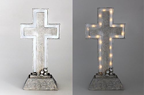 Goldbach Polyresin Cross with Solar LED Grave Decor, 12 x 10 x 29 cm, Other, Grey, One Size