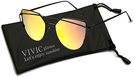 Womens Cat Eye Sunglasses Mirrored Lenses Metal Frame VIVIC (Red)