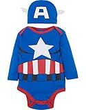 Marvel Captain America Baby Boys' Costume Long Sleeve Bodysuit and Cap Set Blue, 0-3 Months
