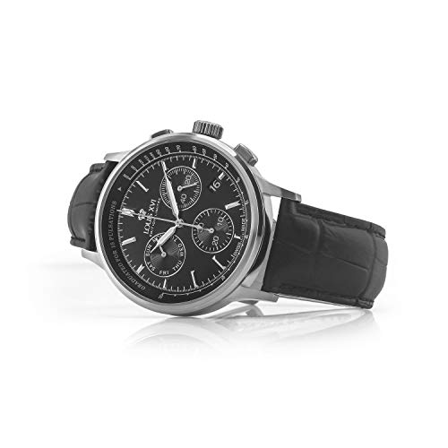 LOUIS-XVI-Herren-Armbanduhr-Monseigneur-Silber-Schwarz-Chronograph-Analog-Quarz-echtes-Leder-Schwarz-910