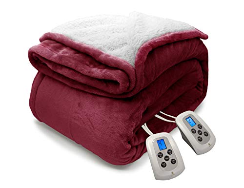Electric Blanket MicroPlush Sherpa and Reversible Flannel Washable Comfortable with 4 Heat Settings/Safety 10 Hours Auto-Off Dual Controllers
