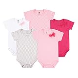 Hudson Baby 5 Pack Fancy Bow Bodysuits Pink & Gray 9-12 Months