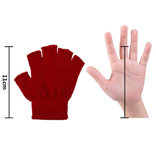 Coobey 12 Pairs Unisex Kids Half Finger Mittens Teen Winter Warm Fingerless Stretchy Knit Gloves (6-12 Years, Mixed 6 colors)