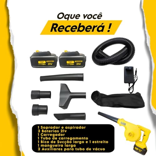 Soprador Profissional Jardinagem com Aspirador 2 Baterias Sem Fio Bivolt