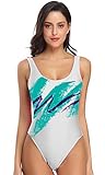 MIAIULIA Women's Retro 80s/90s Inspired High Cut Low Back Padding One Piece Swimwear Bathing Suits Jazz Medium