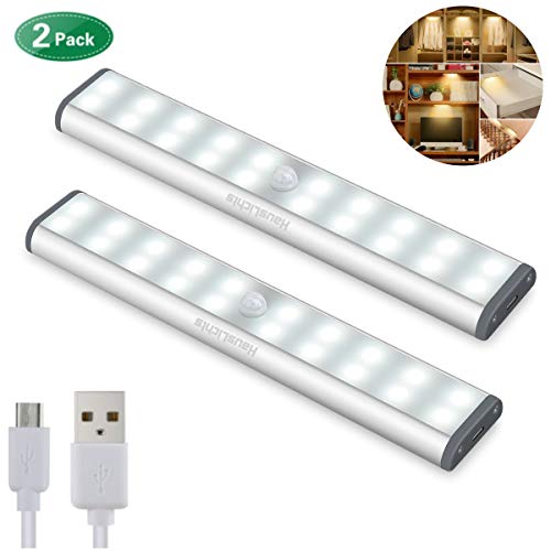 Motion Sensor Cabinet Light,Under Counter Closet Lighting, Wireless USB Rechargeable Kitchen 20 LED Lights,Battery Powered Operated Light, Stick On Lights for Wardrobe,Closets,Cabinet,Cupboard 2Pack