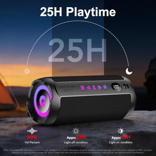 Portable Bluetooth Speaker 25W, Powerful Bluetooth Speaker, Dual Bass Speakers, 25H Playback, IPX7, RGB, TWS Pairing, AUX, TF, USB, Ideal for Outdoor Activities, Parties, Travel.