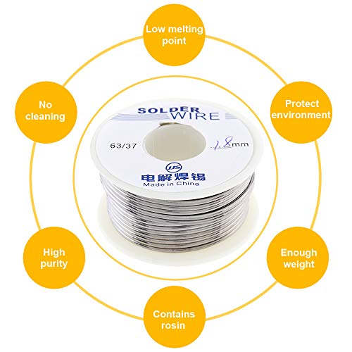 ChgImposs 63/37 Tin Lead No-clean Rosin Core Solder Wire with 2% Flux and Low Melting Point for Electric Soldering Iron and DIY (100g, 1.8mm)