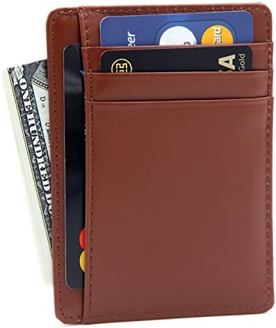 DEEZOMO RFID Blocking Genuine Leather Credit Card Holder Front Pocket Wallet With ID Card Window