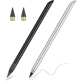 AUAUY Stylish Metal Pencil, 2PCS Premium Infinity Everlasting Pencils | Reusable with 2 Replaceable Nibs for Writing Drawing Sketching, Unique Xmas Birthday Gift for Kids Student Adult Artists