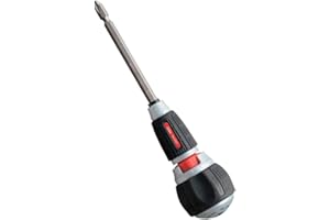 ANEX Ratcheting Screwdriver Ball Handle, Japanese Heavy Duty Magnetic Bit Set (Phillips+2, Flat Head-6), Quick Ball Grip 72 Gear Ratchet Screwdriver, Made in JAPAN