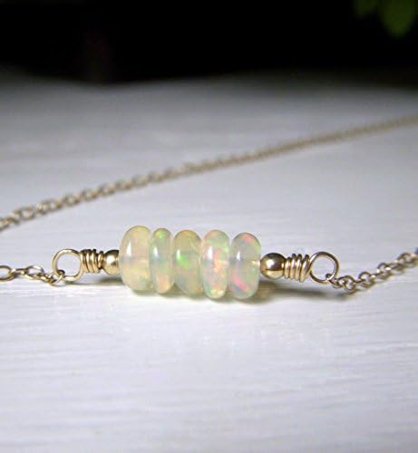 Tiny Opal Bar Necklace on Gold Fill - Adjustable Choker - Genuine Gemstone - Ethiopian Welo